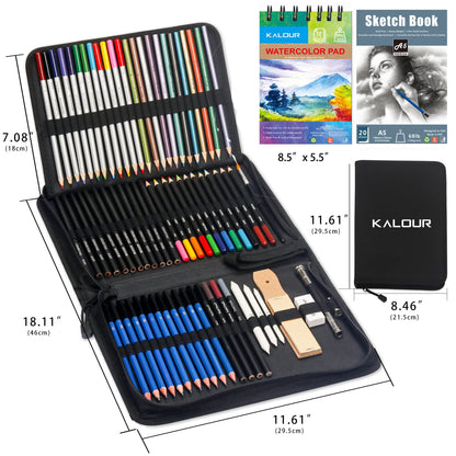 76pc Art Supply Set - Sketching & Drawing Kit with Tutorial Book, Sketchbook & Paper - Pencils, Pastels, Watercolors for Beginner Artists