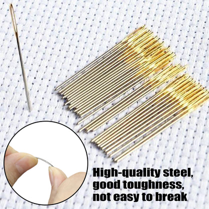 90pcs Cross Stitch Needles +2 Needle Threader Golden Color Large Eyes Cross Stitch DIY Embroidery Hand Needles Sewing Needles in Transparent Box Size 22# 24# 26#