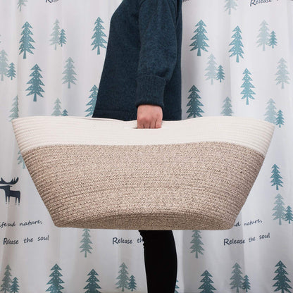 Design Extra Large 22 x 14in Decorative Blanket Basket for Living Room, Laundry Basket, Woven Cotton Rope Basket, Dog Toy Storage Bin Baskets, Round Basket for Pillows Towels, Light Brown