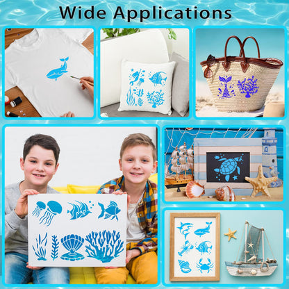 80 Pcs 3 x 3 Inch Stencils for Painting on Wood, Reusable Sea Ocean Creatures Mermaid Dolphin Shark Plastic Stencils DIY Craft Paint Template Set for Wall Home Decor