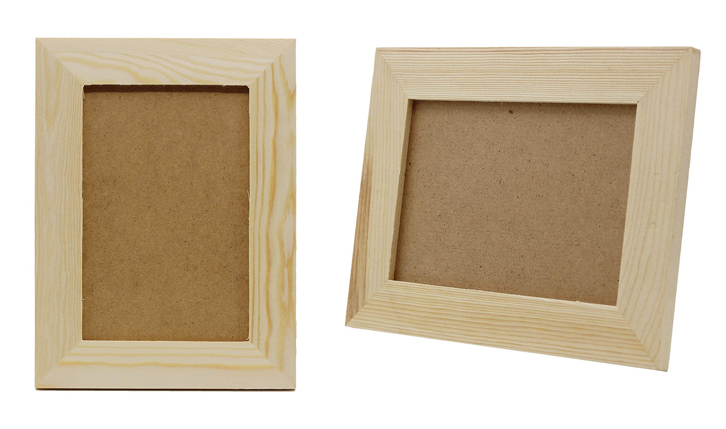 Pack of 6 - Unfinished Solid Pine Wood Picture Frames For Arts & Crafts, DIY Painting Project - Stand or Hang on the Wall - (8x6 Frame Size Holds 6x4 Pictures) For Adults and Kids