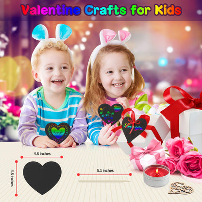 Rainbow Magic Scratch Art Set, 28 Heart Scratch Paper with Ribbons for Valentines Decorations, Scratch Art for Kids Class with 2Pcs 3D Stickers, Valentines Day Gifts for Kids (28 PCS Valentine Craft)