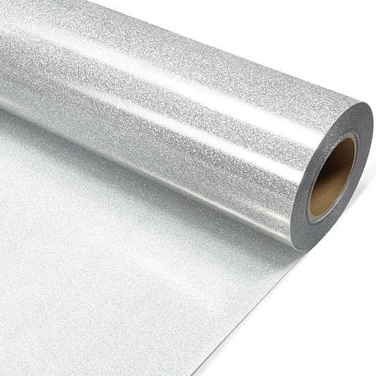 Silver Glitter Heat Transfer Vinyl 12" x 8 ft HTV for Shirts, Glitter HTV for All Cutter Machine - Easy to Cut & Weed for Heat Vinyl Design (Silver)