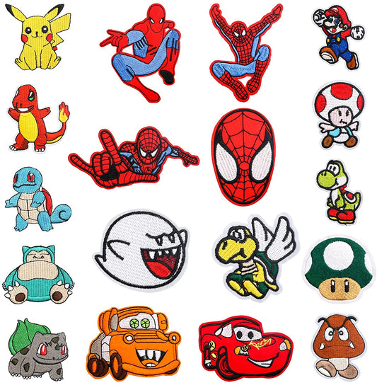 18 Pieces Anime Patches Embroidered Applique Patches,Sew on Iron on Patches Fabric Repair Patch for Kids Adult Clothes Jeans Jackets Hats Shoes Backpacks