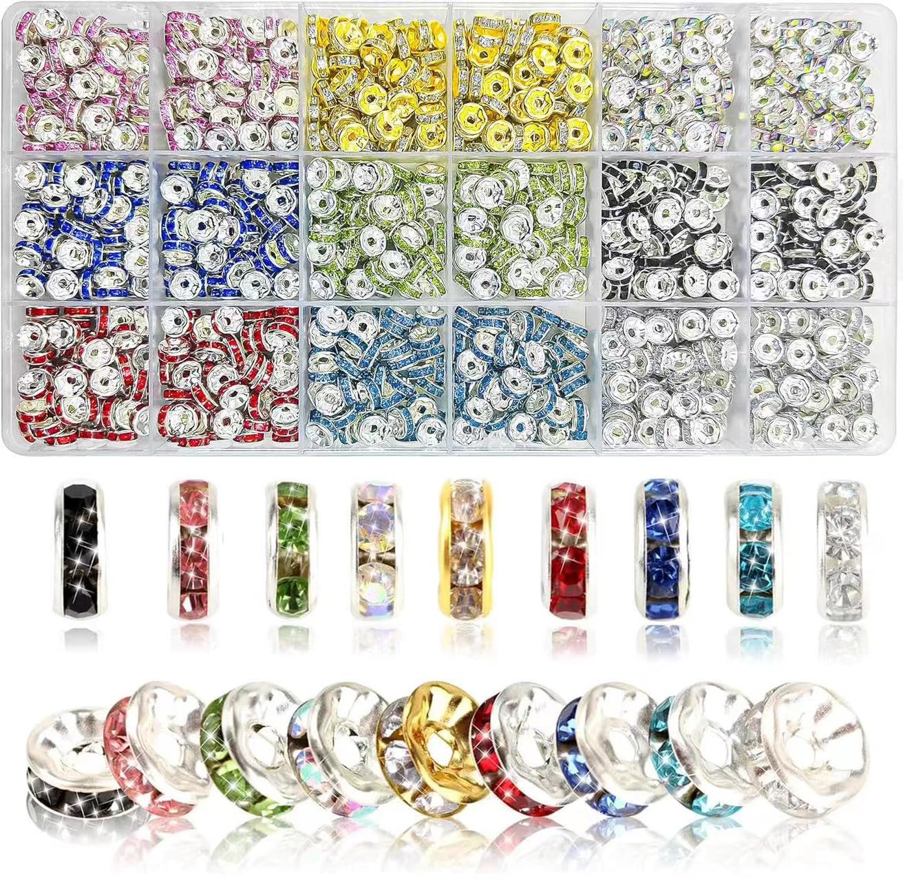 1080PCS 8MM Rondelle Spacer Beads for Jewelry Making,Crystal Bead Spacer for Jewelry Making Necklaces, Bracelet Pendants, 9 Colors