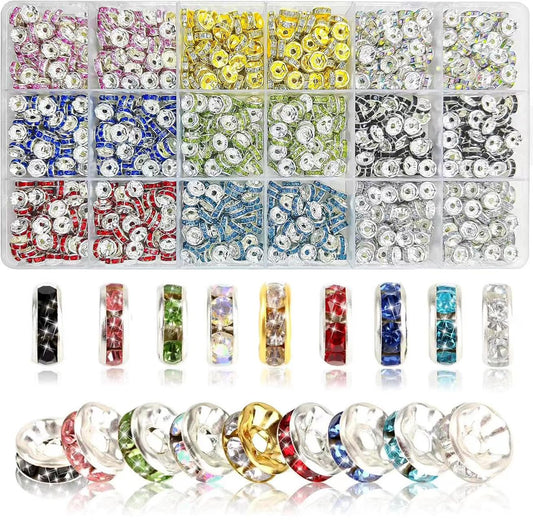 1080PCS 8MM Rondelle Spacer Beads for Jewelry Making,Crystal Bead Spacer for Jewelry Making Necklaces, Bracelet Pendants, 9 Colors