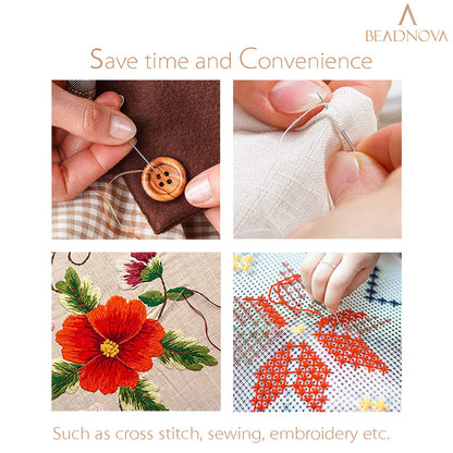 Embroidery Needle Threader Tool 5pcs Plastic Flower Head Sewing Machine Needle Threader for Hand Sewing Cross Stitch Craft Knitting Quilting (5pcs, Mix Colors)