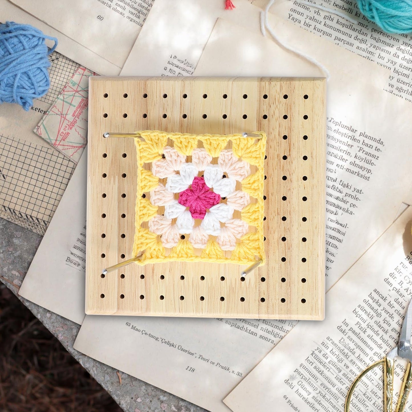 Crochet Blocking Board with Pegs 15 Pins - Granny Square Blocking Board, Blocking Boards for Crochet Projects, Crochet Accessories and Gadgets, Crochet Supplies, Crochet Tools (5 inches)