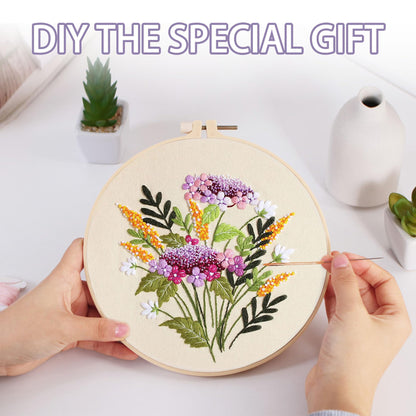3 PCS Embroidery Kit for Beginners - Cross Stitch DIY Craft Set, Flower Embroidery Accessories & Hoop Included, Hand Embroidery Kit for Adults Stitching Sewing Kit Gift | FlowerB Patterns