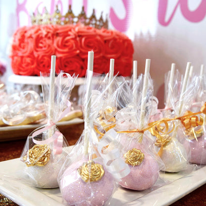 360pcs Cake Pop Sticks and Wrappers Ties Kit, Including 120ct 6-inch Paper Lollipop Stick, 120ct Cake Pop Parcel Bag, 120ct Gold Twist Tie for Candy Making Packaging Supplies