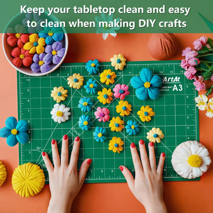 Self Healing Cutting Mat: 12inch x 18inch Double Sided 5-Ply Fabric Cutting Mat for Sewing, Quilting & Arts & Crafts - Gridded Rotary Cutting Board Mat in Green/Black.