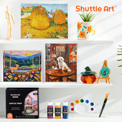 Premium Paint Set, 25 Vintage Colours, 2oz/60ml Bottles, Rich Pigmented Acrylic Paints for Artists, Beginners and Kids on Canvas, Wood, Ceramic