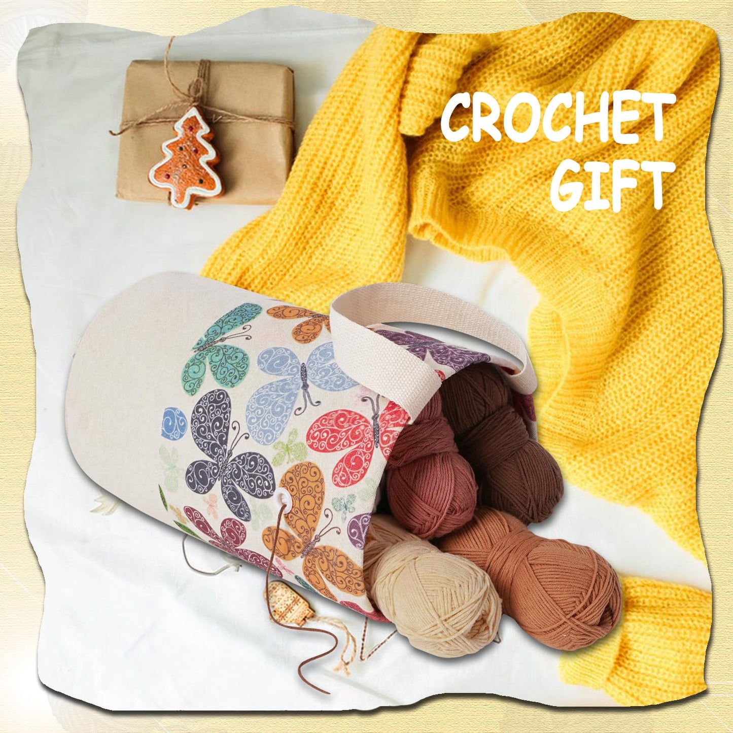 Yarn Bag, Knitting Crochet Bag, Portable Yarn Storage Bags Organizer for Crocheting Project, Store Skein Ball, Short Knitting Needle (Medium, Butterfly)