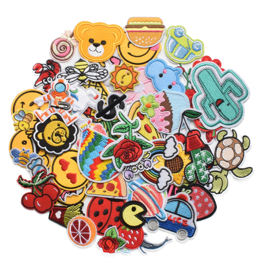 60pcs Random Assorted Styles Embroidered Patches, Bright Vivid Colors, Sew On/Iron On Patch Applique for Clothes, Dress, Hat, Jeans, DIY Accessories