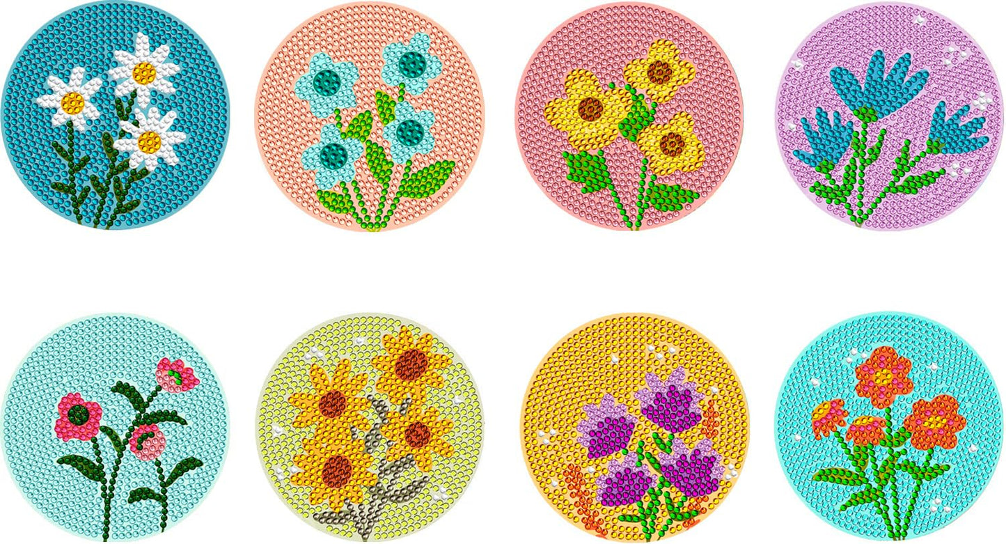 8 Pcs Diamond Art Coasters Kit Not with Holder, Diamond Art Kits for Adults Beginners Small Diamond Painting Coasters, Arts and Crafts for Adults Supplies Item Sets (Flowers)