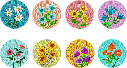 8 Pcs Diamond Art Coasters Kit Not with Holder, Diamond Art Kits for Adults Beginners Small Diamond Painting Coasters, Arts and Crafts for Adults Supplies Item Sets (Flowers)