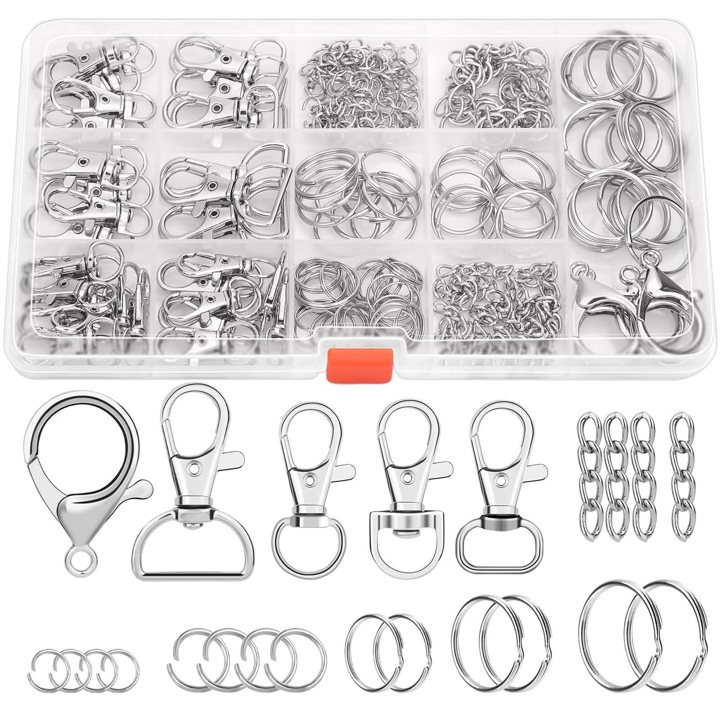 300PCS Keychain Making Kit, Keychain Craft Supplies Including Key Chain Clips, Lanyard Snap Hooks, Key Rings and Jump Rings for Key Chain Making, Purse Making, Lanyard Making