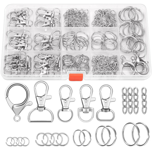 300PCS Keychain Making Kit, Keychain Craft Supplies Including Key Chain Clips, Lanyard Snap Hooks, Key Rings and Jump Rings for Key Chain Making, Purse Making, Lanyard Making