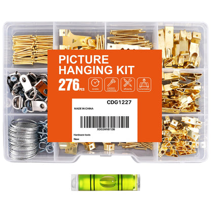 276pcs Picture Hanging Kit, Picture Hangers, Heavy Duty Frame Hooks Assortmentwith Nails, Hanging Wire, Screw Eyes, D Ring and Sawtooth Hardware for Frames Mounting