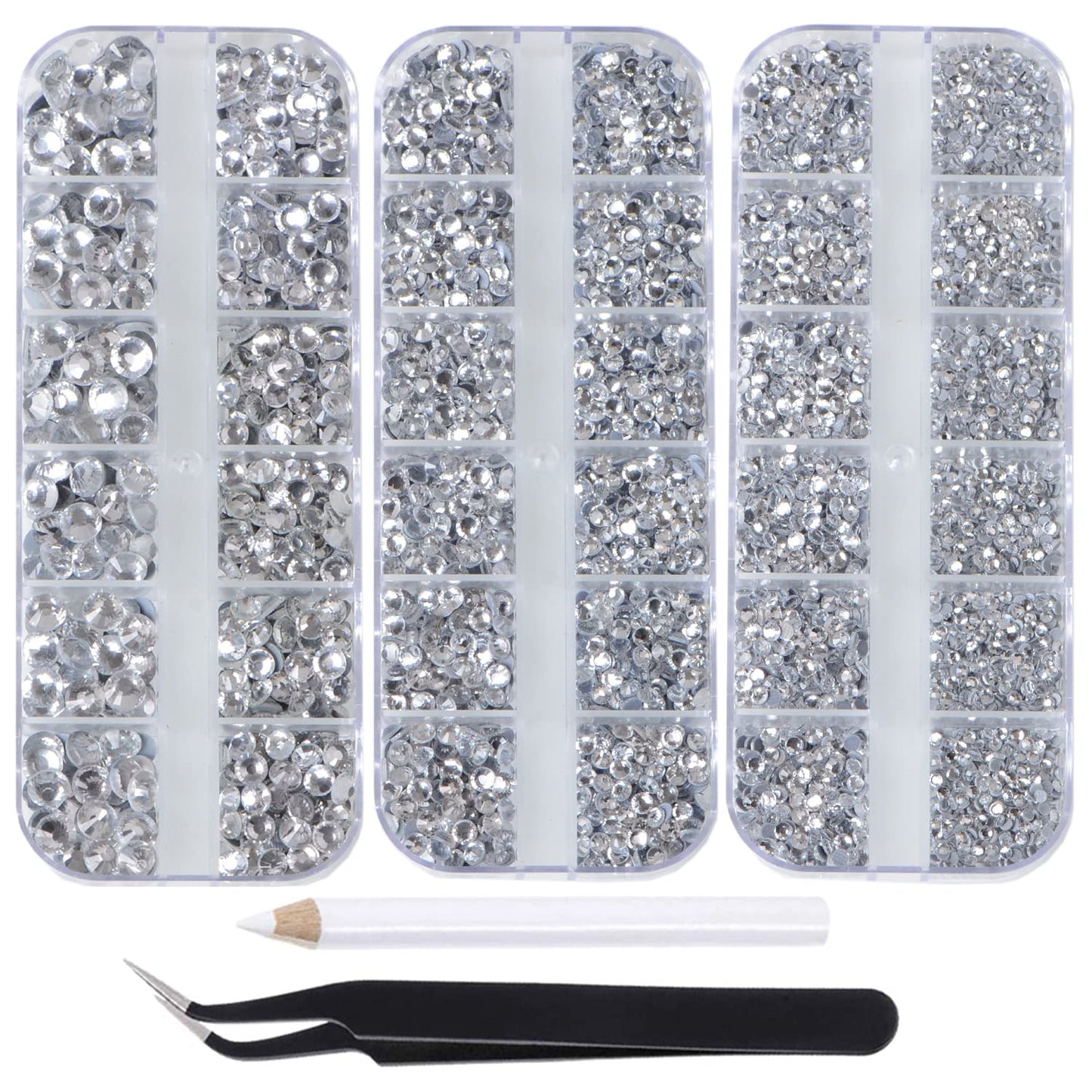 6800pcs+ Flatback Glass Hotfix Iron On Rhinestones Crystal for DIY Making with 1 Tweezer & 1 Picking Pen for Shoes, Clothes, Face Art, Bags, Manicure (Clear Crystal, 6-Sizes)