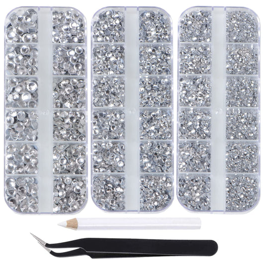 6800pcs+ Flatback Glass Hotfix Iron On Rhinestones Crystal for DIY Making with 1 Tweezer & 1 Picking Pen for Shoes, Clothes, Face Art, Bags, Manicure (Clear Crystal, 6-Sizes)
