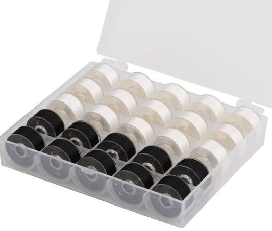 25pcs 15White+10Black Prewound Bobbin Thread Size A Class 15 (SA156) 60WT with Clear Storage Plastic Case Box 70D/2 for Brother Embroidery Thread Sewing Thread Machine DIY