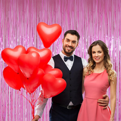 Pink Foil Fringe Curtains Tinsel Backdrop, Melsan 3.2 x 8 ft Metallic Tinsel Curtains Party Decorations for Baby Shower,Babbie, Mermaid Themed Birthday Party Backdrop - Pack of 2