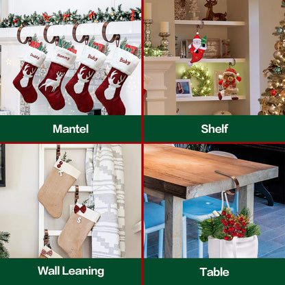 Christmas Stocking Holders for Mantle Set 4,Lightweight Stocking Holder No-Slip Stocking Hangers for Mantel Fireplace,Adjustable Mantel Stocking Hooks
