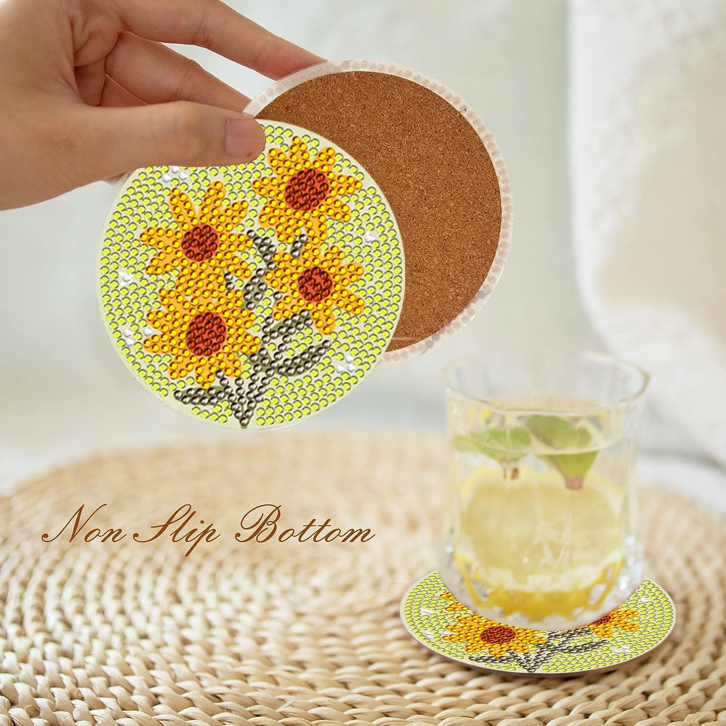 8 Pcs Diamond Art Coasters Kit Not with Holder, Diamond Art Kits for Adults Beginners Small Diamond Painting Coasters, Arts and Crafts for Adults Supplies Item Sets (Flowers)