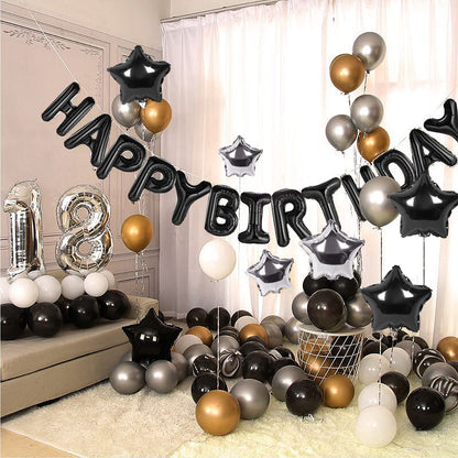 Happy Birthday Banner 13pcs 16 Inch Mylar Foil Letters with 12pcs Star Balloons Birthday Party Decorations for Kids and Adults - 3D Black