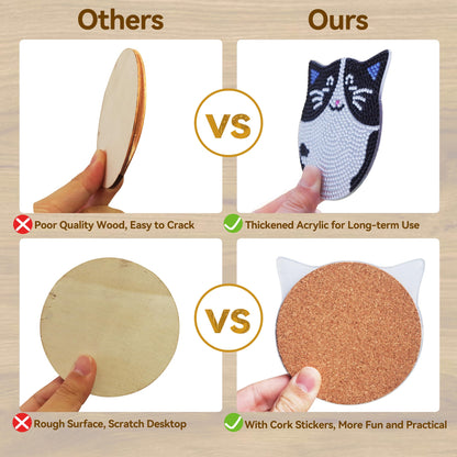 Diamond Painting Coasters Kits, 6 Pcs Cat Diamond Art Coasters with Holder, Crafts Kits for DIY Coasters, Diamond Art Kits for Adults