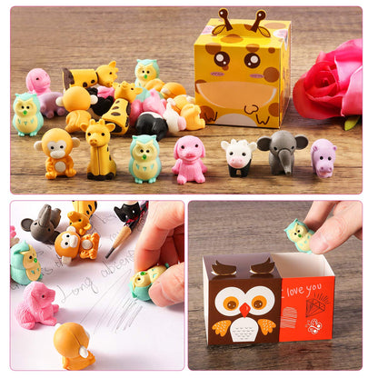 Valentines Day Cards for Kids 28 Pack 3D Animal Box with Puzzle Erasers - Perfect DIY Valentines Cards for Classroom School Games & Valentine Party Favors for Kids