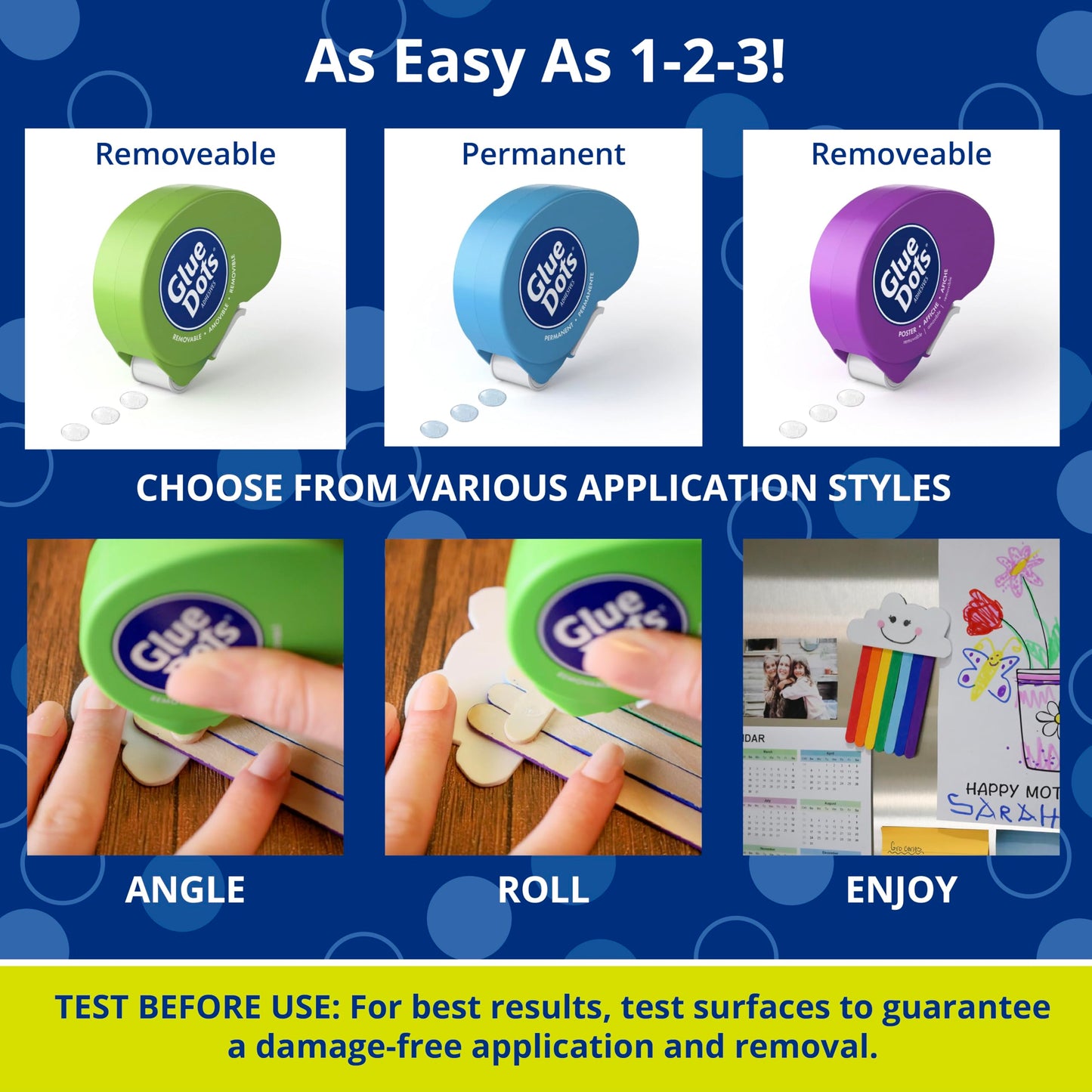 Dot N' Go Glue Dot Dispenser Project Pack with 200 Permanent, Poster, and Removable Double-Sided Adhesive Craft Dots Each, 3/8-Inch