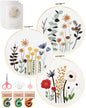 3 Sets Embroidery Kit,Cross Stitch Kits for Beginners,Needlepoint Kits for Adults with Easy Floral Pattern Hand Crafts,Hoop,Needle,Mothers Day Gifts