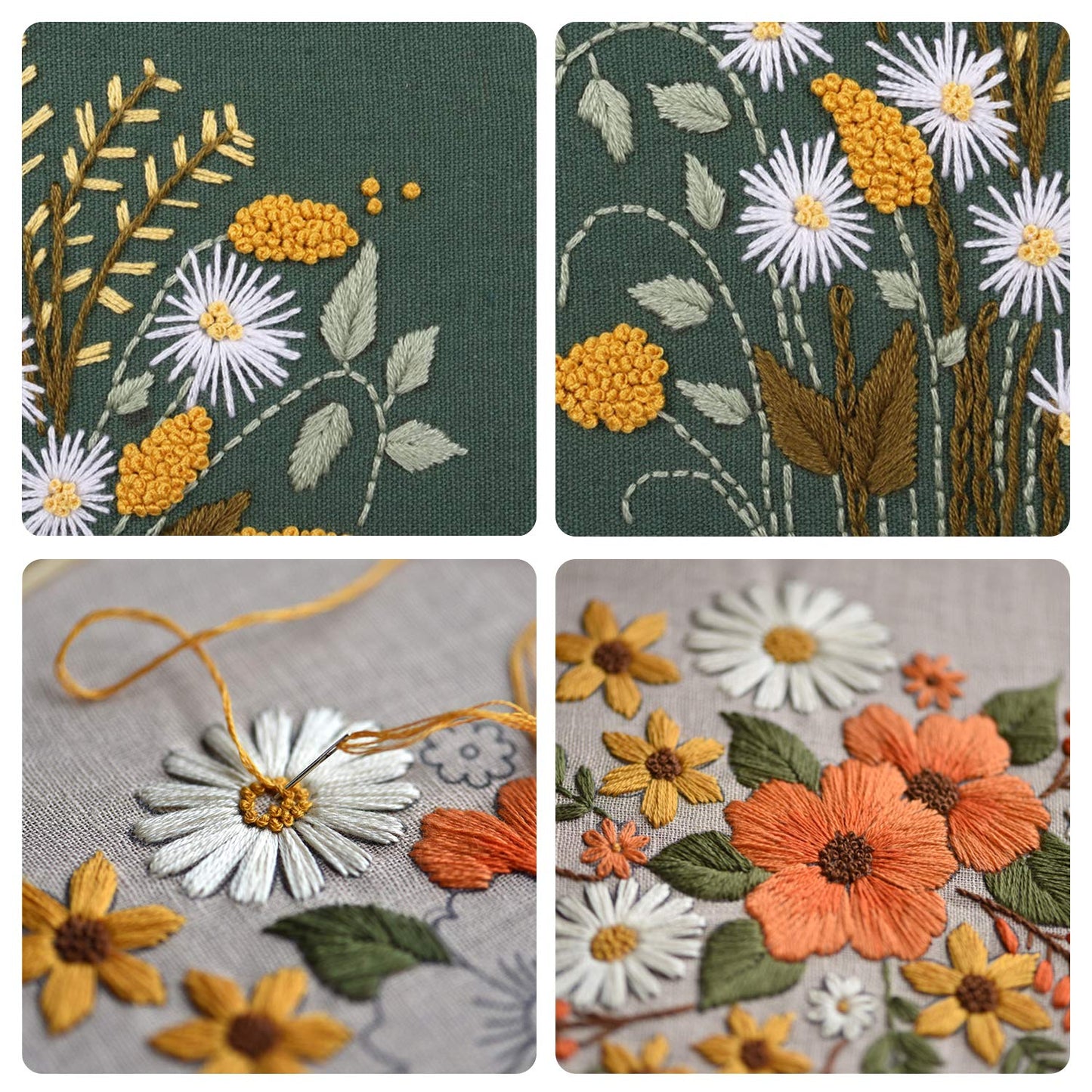 2 Sets Full Range Embroidery Starter Kit with Pattern and Instructions Cross Stitch Kit Includes 2 Pcs Embroidery Clothes with Floral Pattern, 1 Pcs Plastic Embroidery Hoops, 1 Pcs Scissor