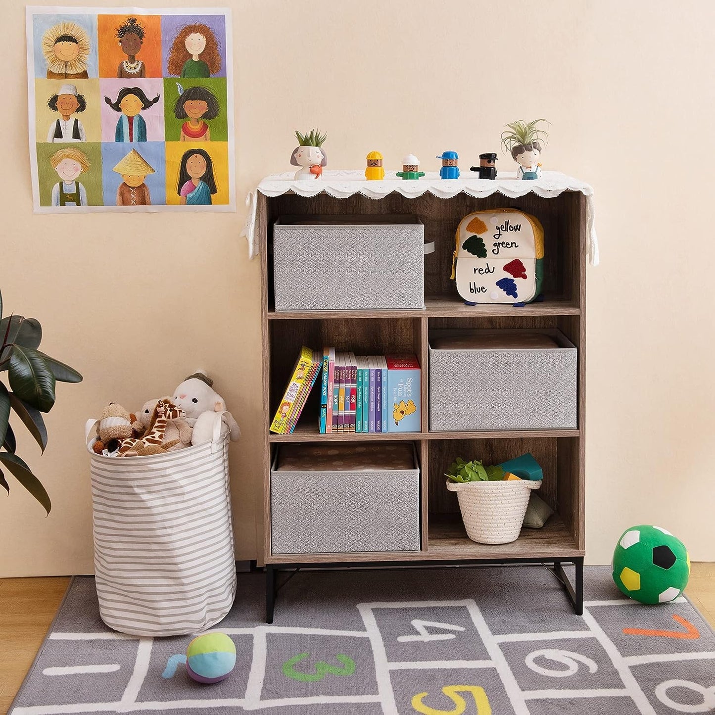 Storage Baskets for Shelves, Fabric Storage Bins with Handles, Collapsible Storage Boxes, Closet Storage Bins, Organizers and Storage, Gray, Large, 3-Pack