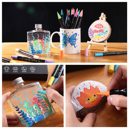 30 Colors Acrylic Paint Markers, Waterproof Dual Tip Acrylic Paint Pens with Brush and Fine Tip, Markers Set for Paper, Rock, Wood, Canvas, Glass, Ceramic and DIY Crafts Making Art Supplies