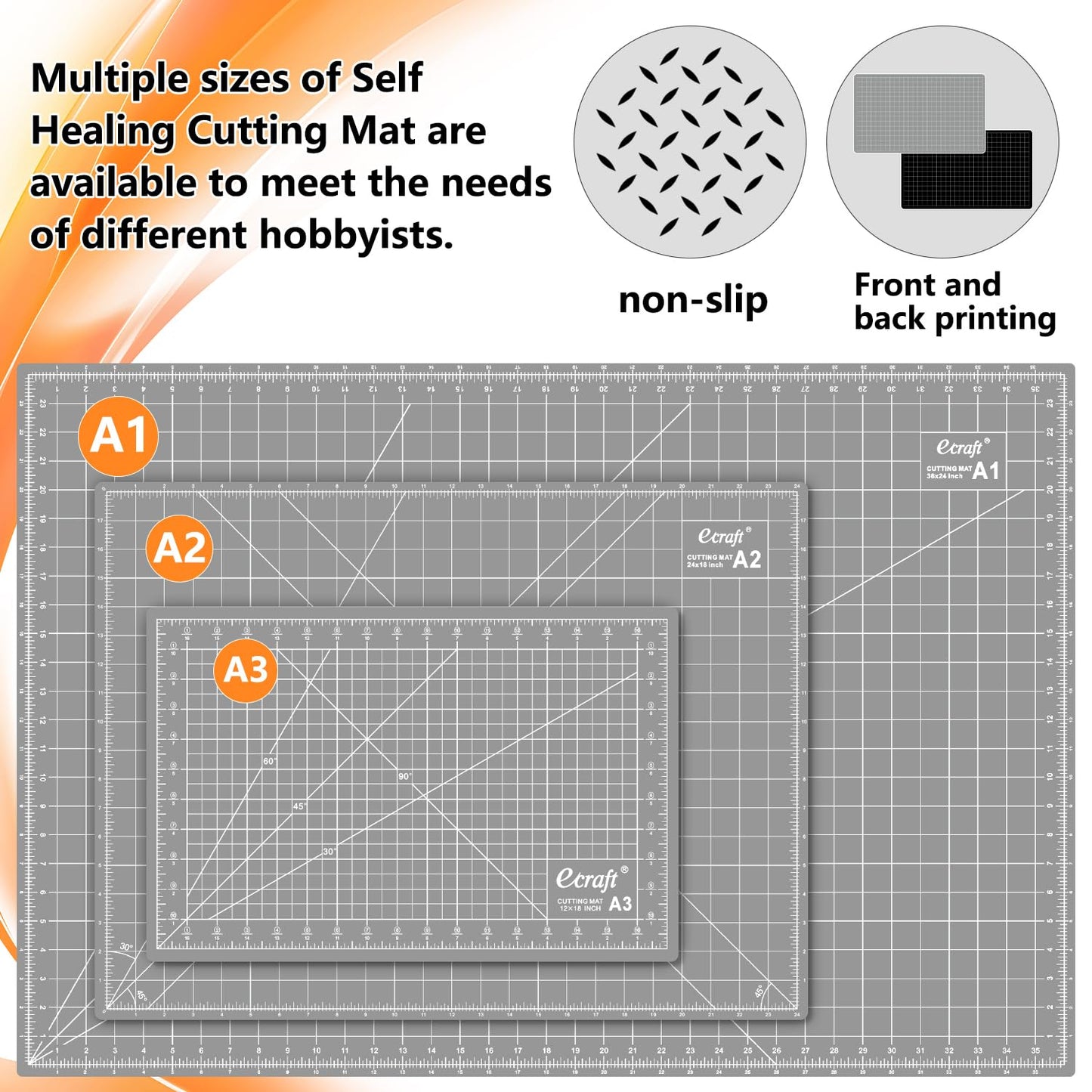Self Healing Cutting Mat:18"x12" Double Sided 5-Ply Hobby Mat, A3 Rotary Cutting Sewing Mat for Crafts, Fabric,Sewing,Quilting,Scrapbooking,Projects,Grey/Black