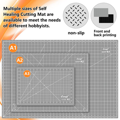 Self Healing Cutting Mat:18"x12" Double Sided 5-Ply Hobby Mat, A3 Rotary Cutting Sewing Mat for Crafts, Fabric,Sewing,Quilting,Scrapbooking,Projects,Grey/Black