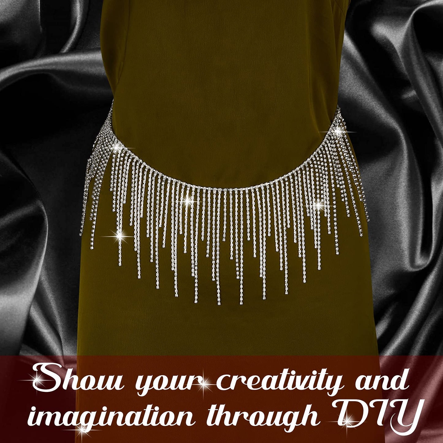 Rhinestone Fringe Rhinestone Fringe Belt Beaded Ribbon Diamond Tassel Chain for Jeans Clothing Accessories DIY Decoration