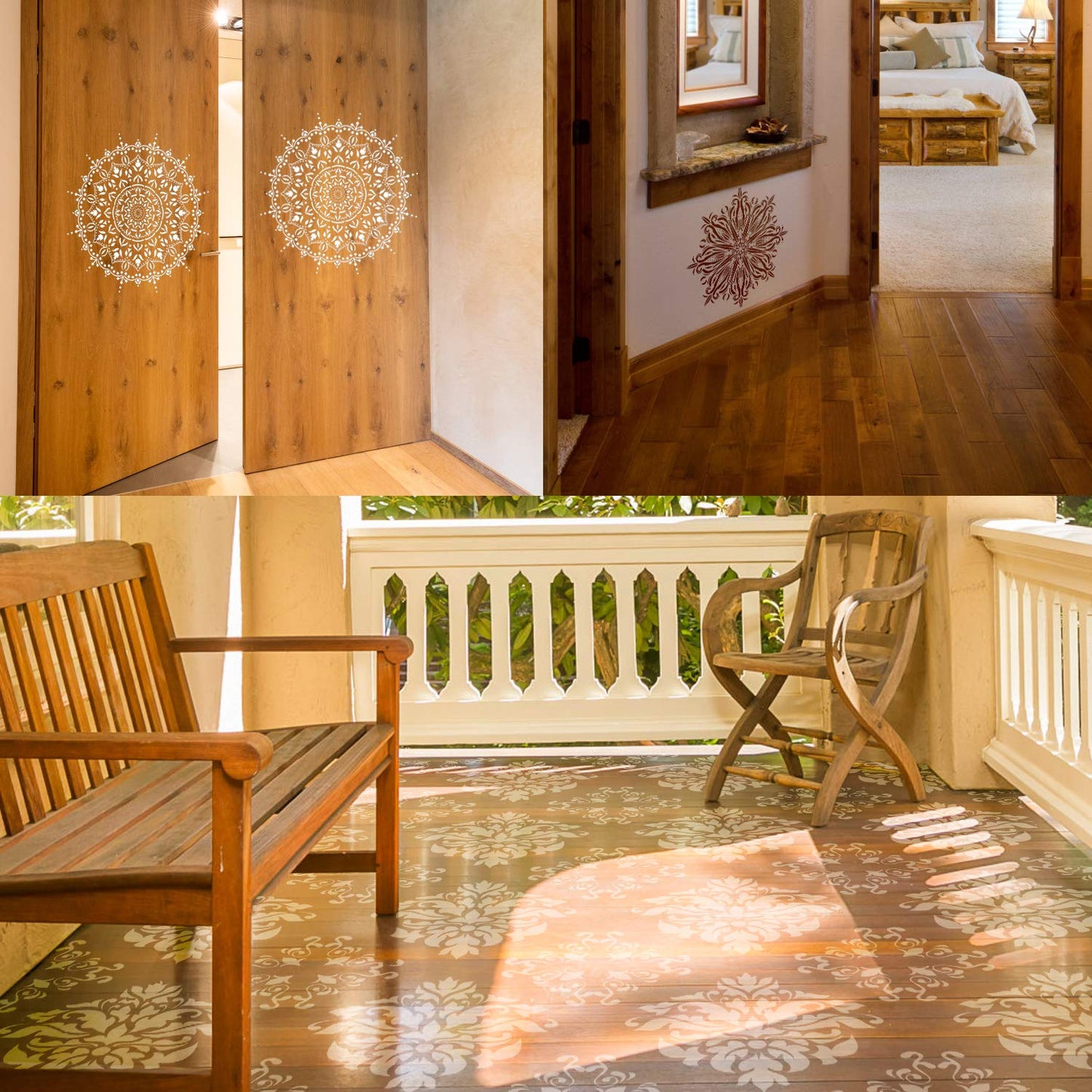 9 Pack (12x12 Inch) Large Reusable Stencil Mandala Stencil Laser Cut Painting Template for Floor Wall Tile Fabric Furniture Stencils Painting