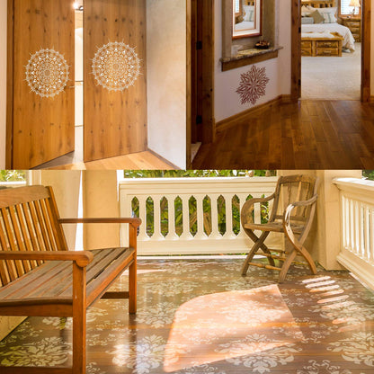 9 Pack (12x12 Inch) Large Reusable Stencil Mandala Stencil Laser Cut Painting Template for Floor Wall Tile Fabric Furniture Stencils Painting