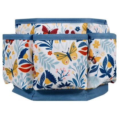 360 Degree Rotating Organizer for Tabletop, Counter, Storage, Sewing Supplies, Art Supplies with Compartments, Butterfly Floral Print