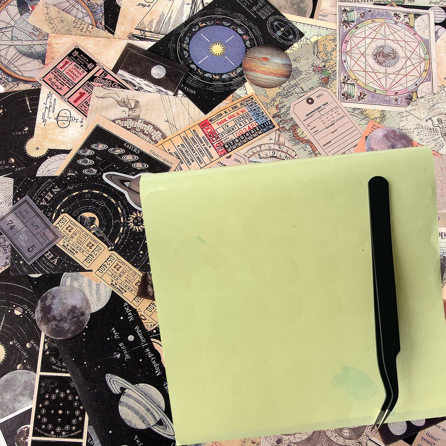 200pcs Aesthetic Stickers - Vintage Scrapbook Stickers for Journaling, Bullet Journals, Scrapbooking, Space & Moon Themes