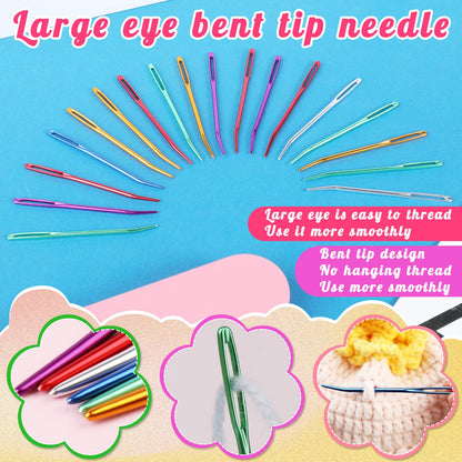 50 Pcs Yarn Needles, Darning Tapestry Needles Bent Kit, 24 Pcs Large Eye Weaving Crochet Blunt Yarn Needle for Yarn, Crocheting, Weaving with Stitch Markers Storage Box