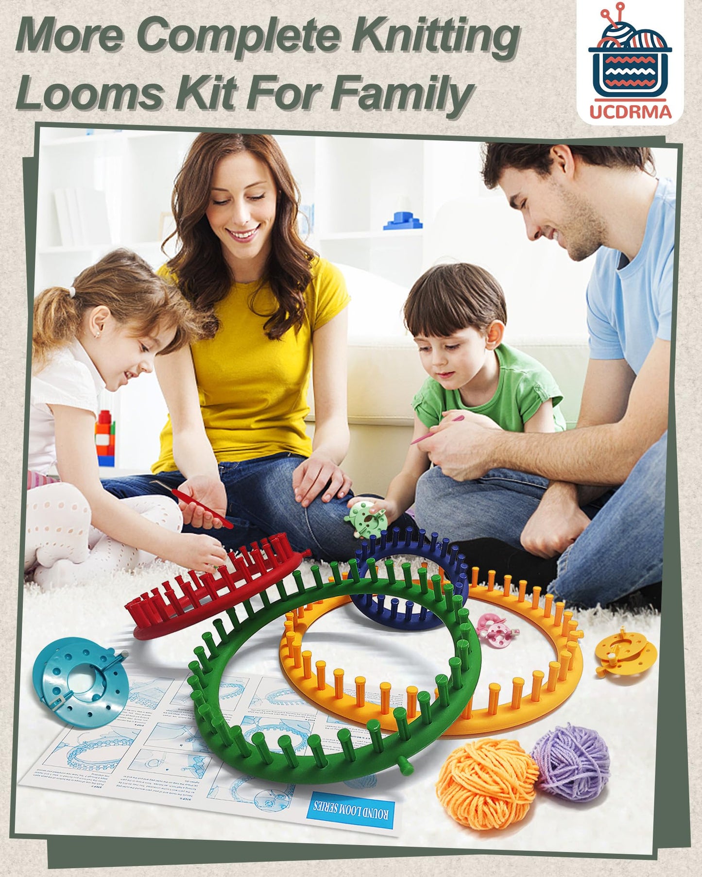 Loom Knitting Kit with Yarn, 23PCS Round Knitting Loom Kit for Beginners Including Instructions and Pom Pom Maker, Easy & Quick Hat Knitting Loom Set/Scarf Loom Knitting Set for Family