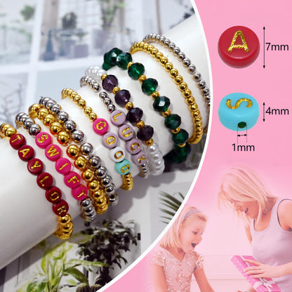 1000pcs 4x7mm Round Letter Beads Colorful Acrylic with Gold Letter Alphabet for Jewelry Making