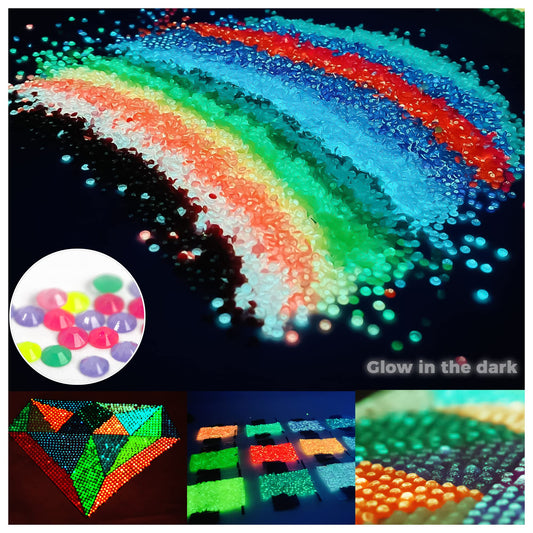 Glow in The Dark Diamond Painting Beads for Diamond Dots Accessories, 20 Colors Round Diamond Painting Drills Flatback Rhinestones for Crafts, Bead Art Gem Art, 20000PCS
