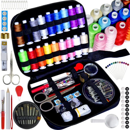 Sewing Kit with Case Portable Sewing Supplies for Home Traveler, Adults, Beginner, Emergency, Contains 18 Sewing Thread, Scissors, Needles, Measure etc
