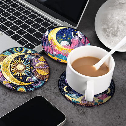 8 PCS Mystical Moon Diamond Art Coasters Diamond Art Coasters Kits with Holder Mystical Moon DIY Coasters for Beginners, Adults, Kids, Diamond Art Crafts Supplies